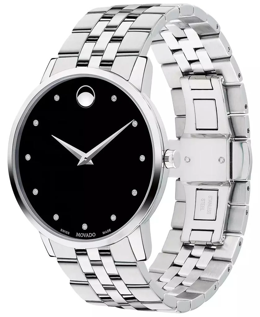 商品Movado|Men's Swiss Museum Classic Diamond-Accent Stainless Steel Bracelet Watch 40mm,价格¥9599,第2张图片详细描述