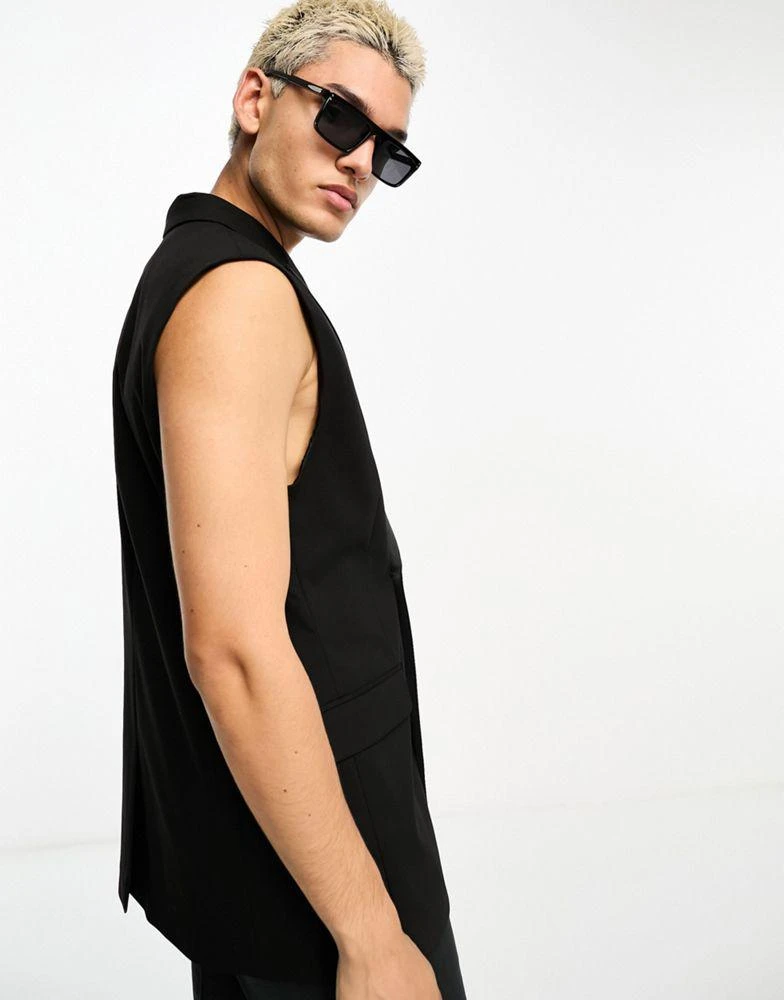 商品ASOS|ASOS DESIGN slim sleeveless tuxedo jacket in black,价格¥362,第4张图片详细描述