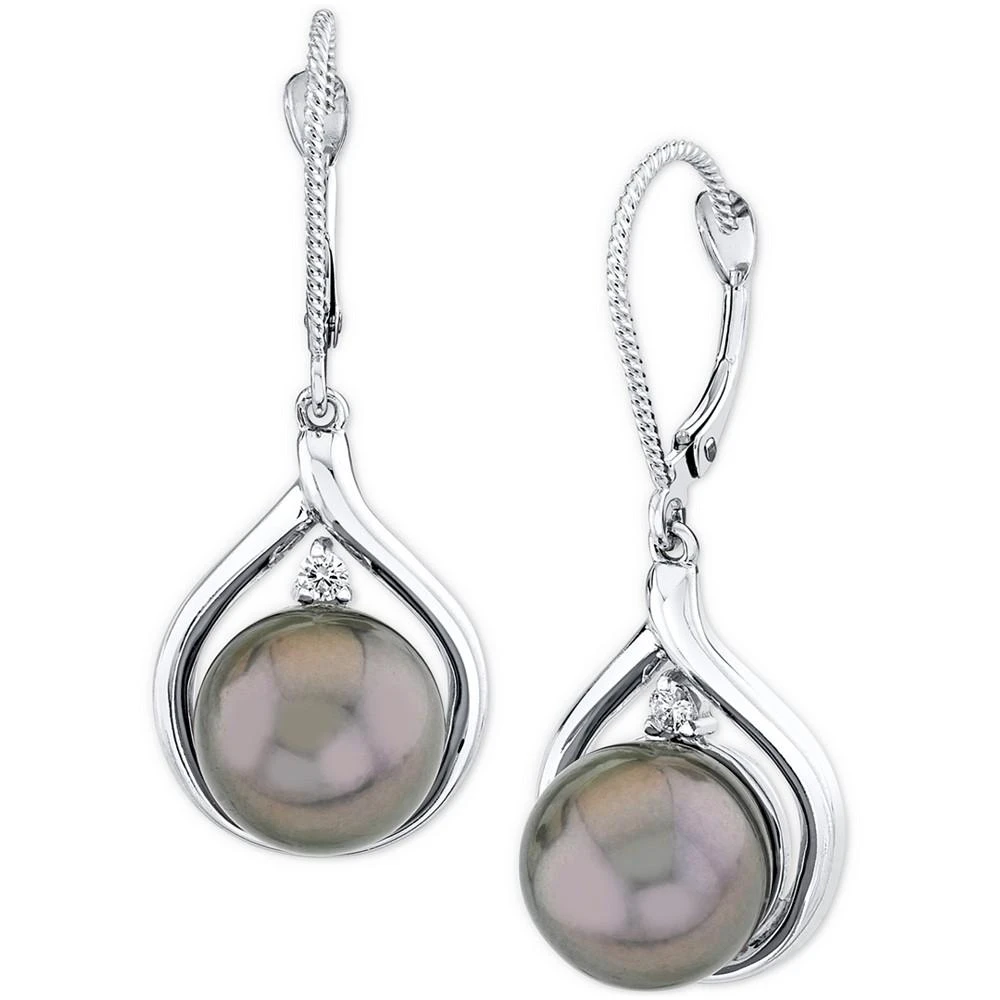 商品Macy's|Cultured Tahitian Pearl (9mm) & Diamond Accent Leverback Drop Earrings in 10k White Gold,价格¥8929,第1张图片