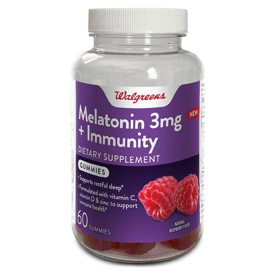 商品Walgreens|Melatonin 3 mg + Immunity Gummies Natural Raspberry,价格¥90,第1张图片