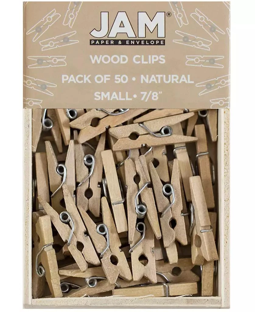 商品JAM Paper|Wood Clip Clothespins - Small - 0.88" - 50 Clothes Pins Per Pack,价格¥90,第1张图片