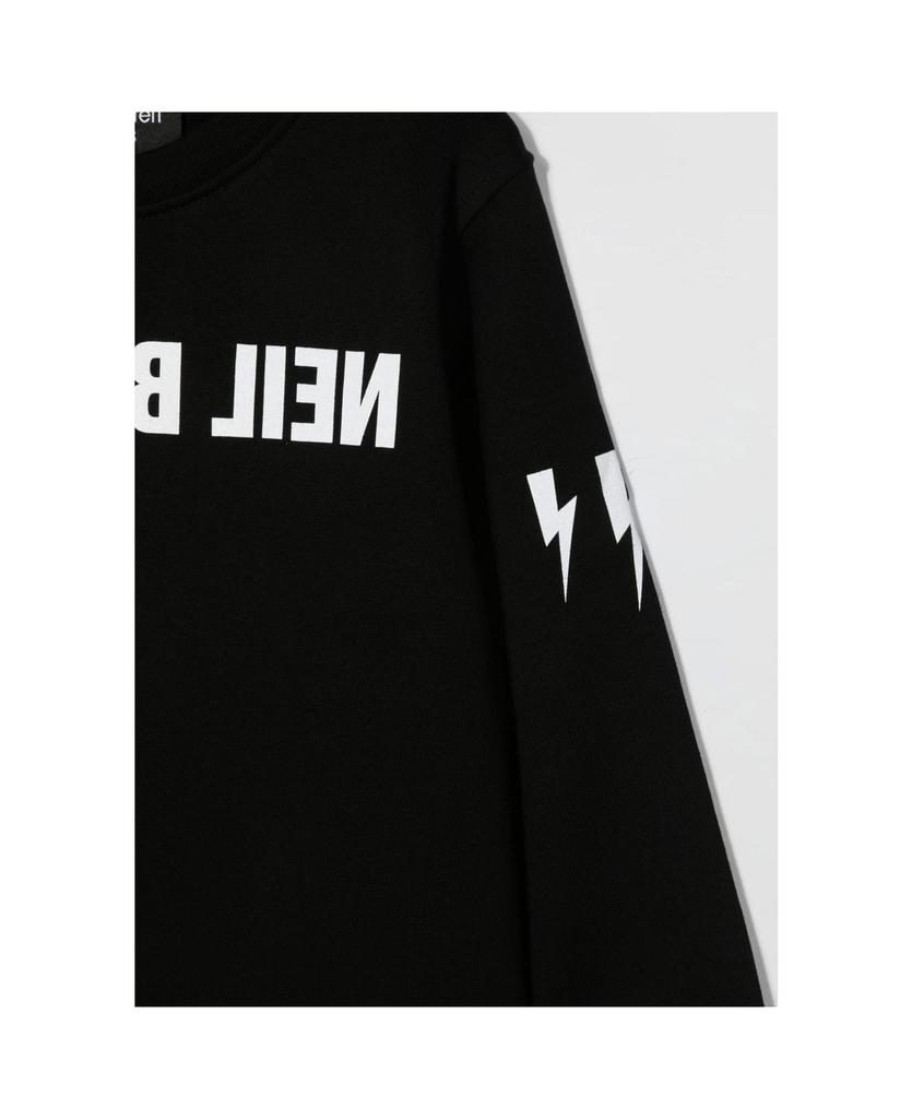 Kids Black Sweatshirt With White Mirror Logo Print商品第3张图片规格展示
