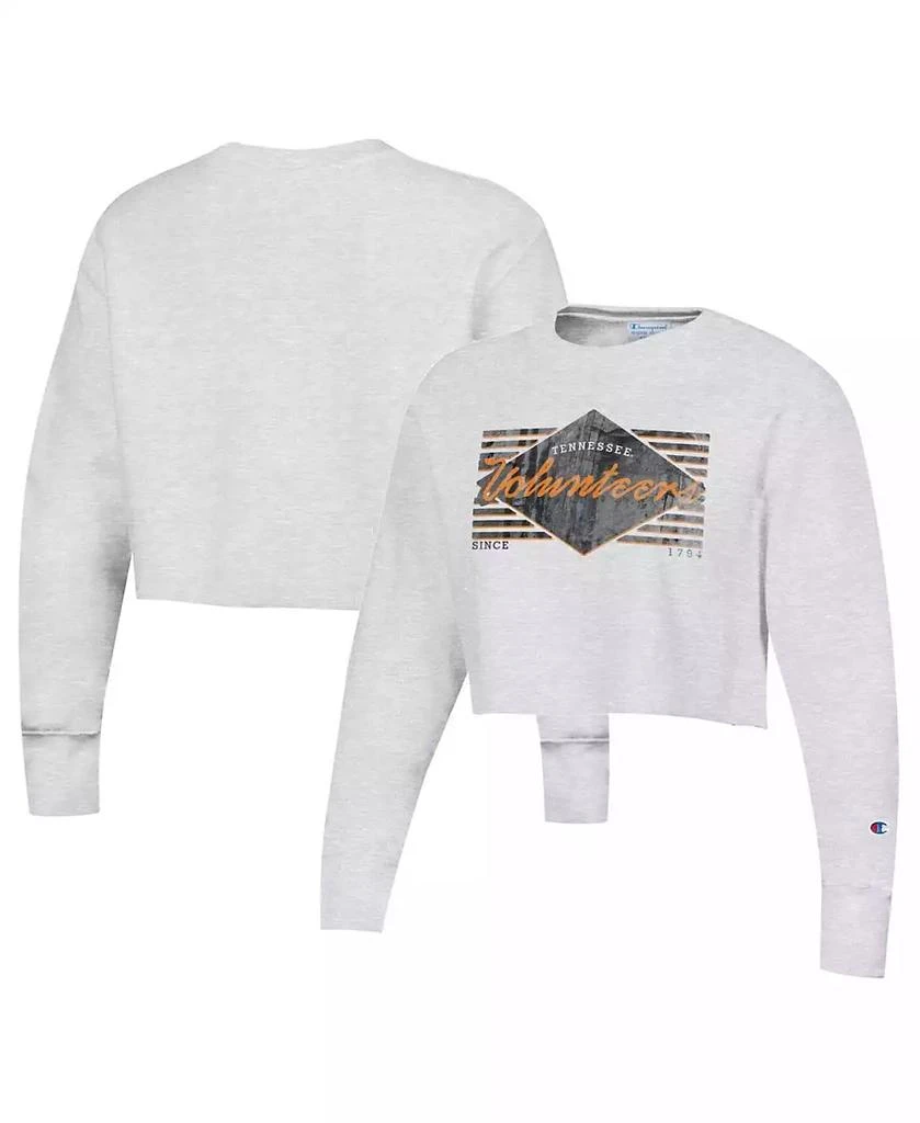 商品CHAMPION|Women's Heather Gray Distressed Tennessee Volunteers Reverse Weave Cropped Pullover Sweatshirt,价格¥371,第1张图片