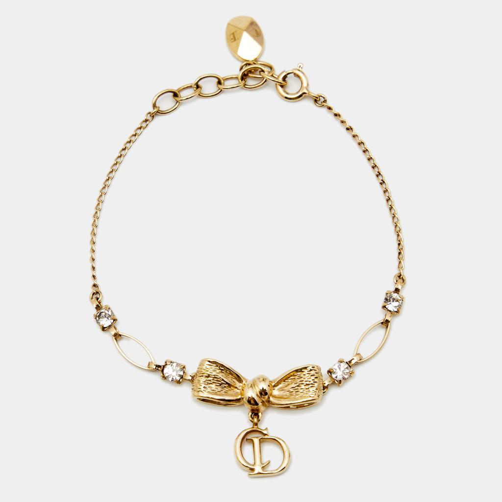 商品[二手商品] Dior|Dior Vintage Gold Tone Crystal Bow Charm Bracelet,价格¥2641,第1张图片