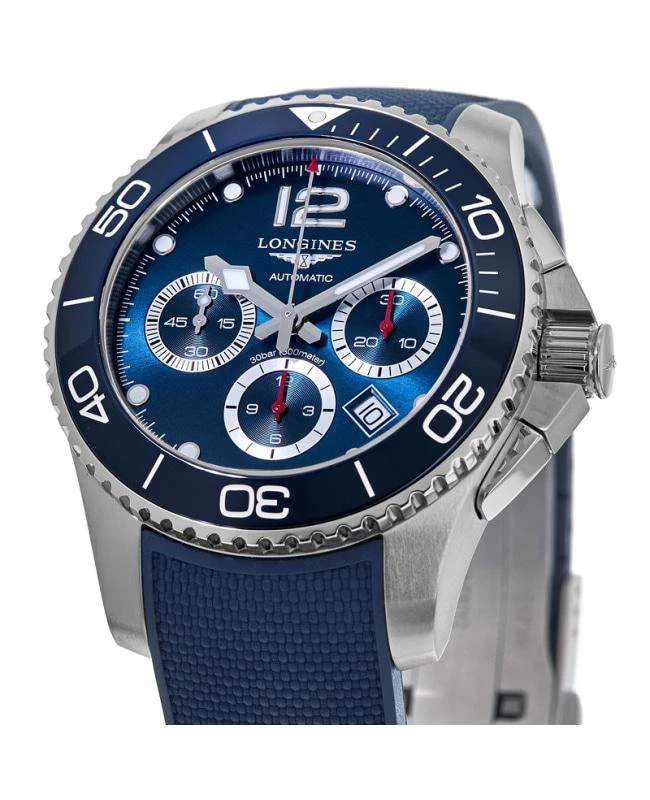 商品Longines|Longines HydroConquest Automatic Chronograph 43mm Blue Dial Blue Rubber Strap Men's Watch L3.883.4.96.9,价格¥14396,第3张图片详细描述