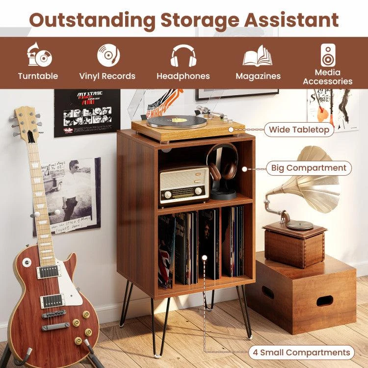 商品Hivvago|Record Player Stand with Charging Station Turntable Stand with Vinyl Storage-Walnut,价格¥1035,第3张图片详细描述