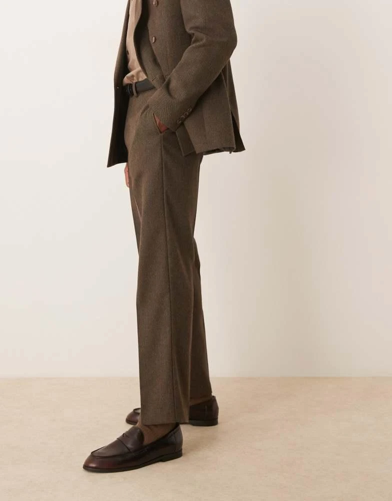 商品ASOS|ASOS DESIGN straight leg herringbone suit trousers in brown wool mix,价格¥301,第2张图片详细描述