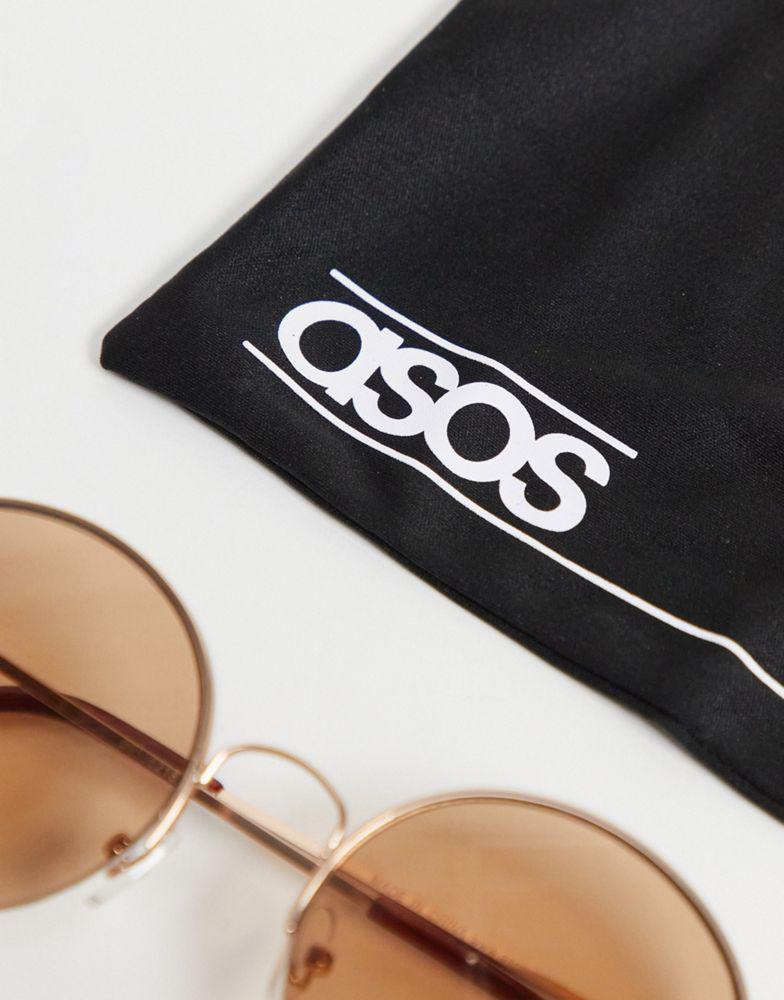 ASOS DESIGN 70s round sunglasses in gold with light brown lens商品第4张图片规格展示