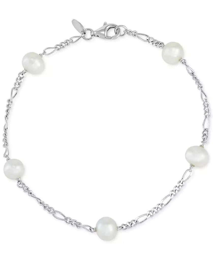 商品Macy's|Cultured Freshwater Potato Pearl (6 - 6-1/2mm) Station Figaro Link Bracelet in Sterling Silver,价格¥344,第1张图片