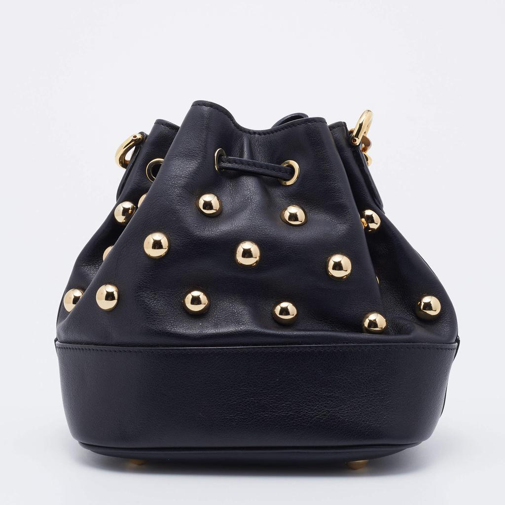 商品[二手商品] Moschino|Moschino Black Leather Studded Drawstring Bucket Bag,价格¥3329,第6张图片详细描述