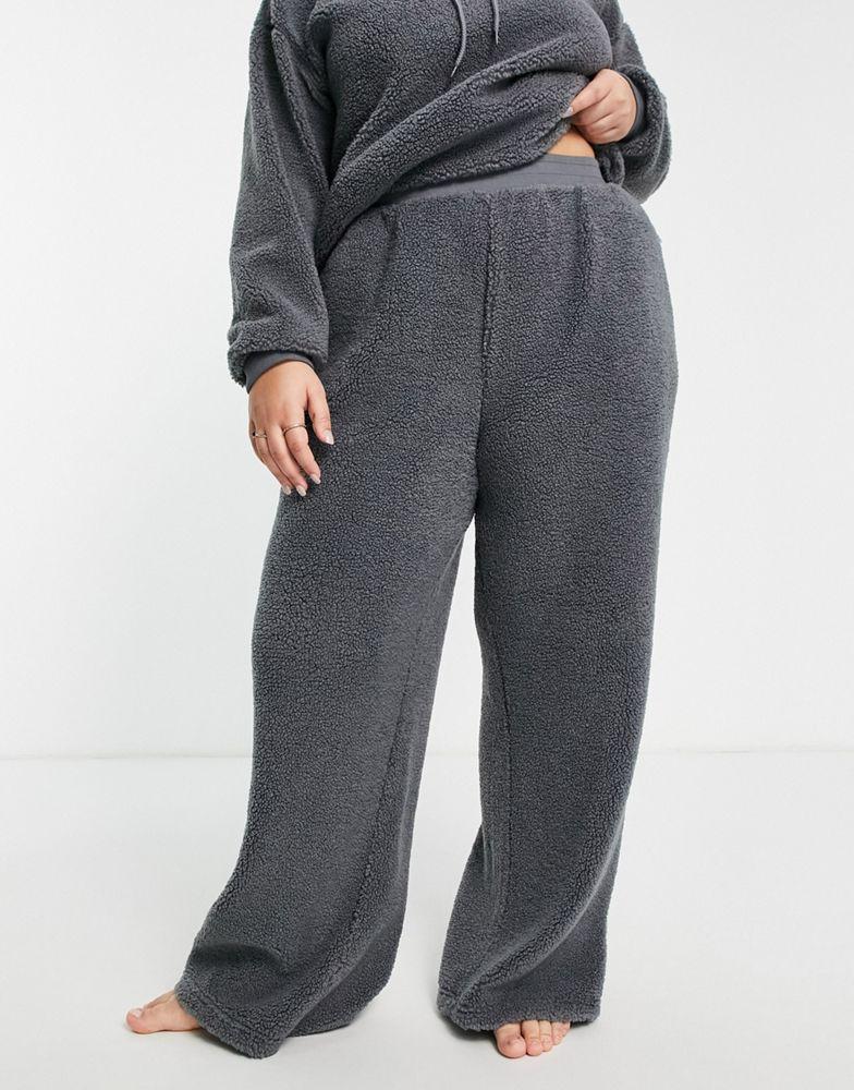 商品ASOS|ASOS DESIGN Curve lounge borg hoodie & straight leg trouser set in grey,价格¥257,第6张图片详细描述