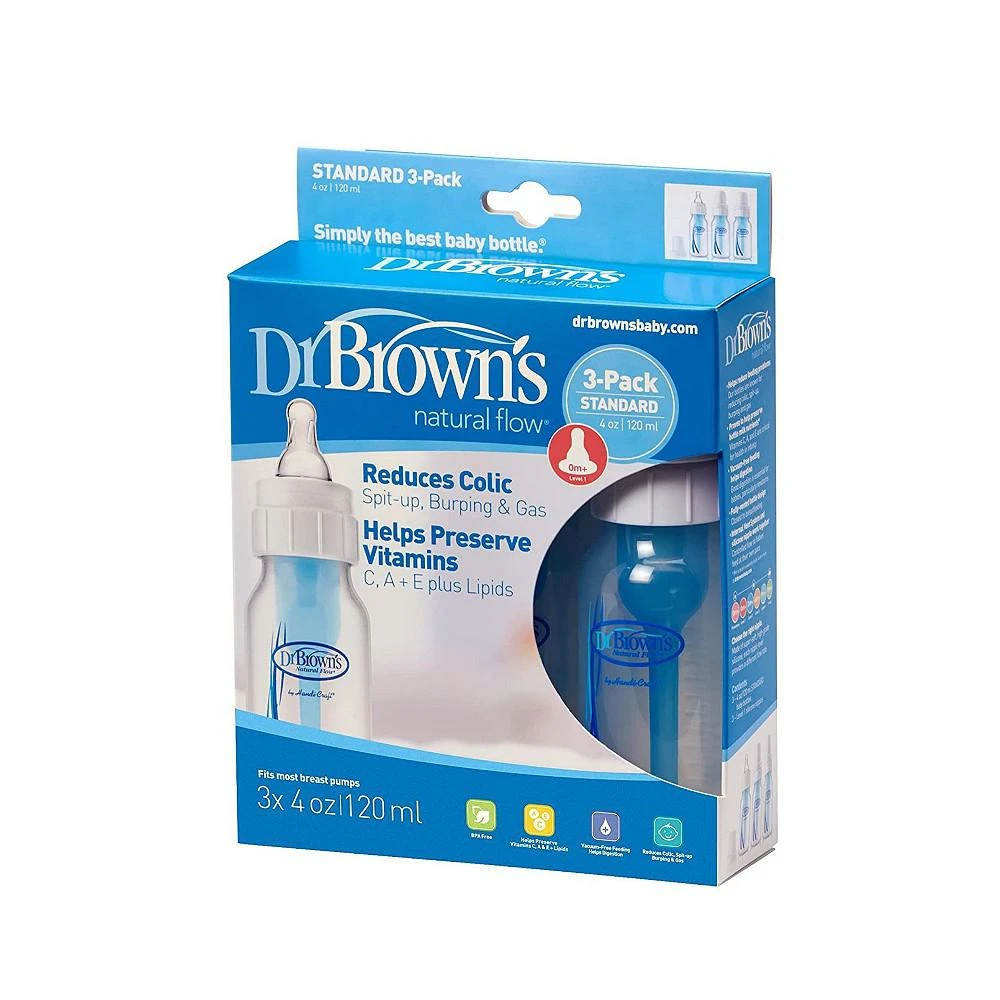 商品Dr. Browns|Dr. Brown's Standard Neck Anti-Colic Baby Bottle, 4 oz - 3-Pack,价格¥196,第3张图片详细描述