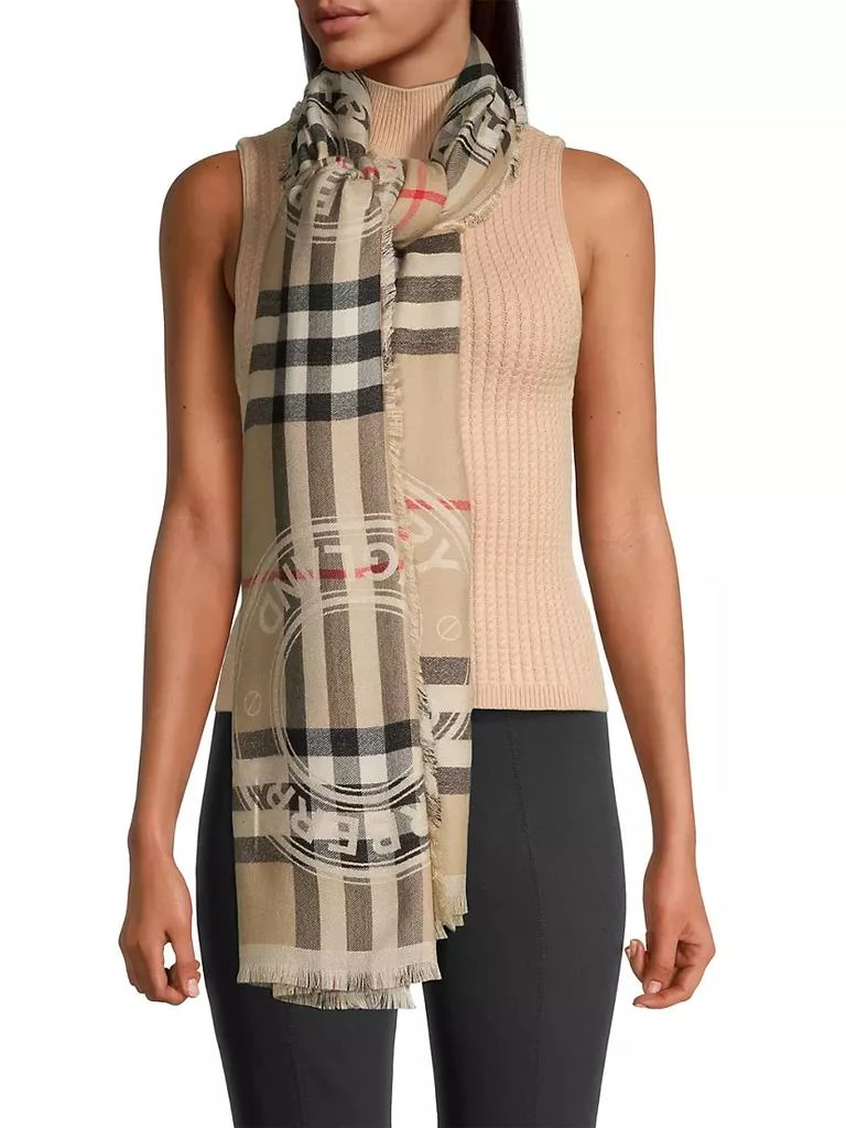 商品Burberry|Logo Giant Check Silk & Cashmere Scarf,价格¥7208,第3张图片详细描述