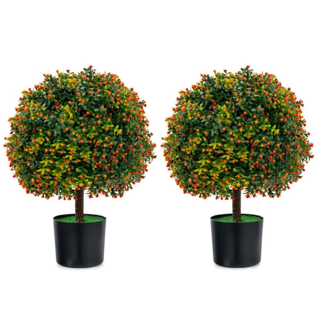 商品Hivvago|2-Pack Artificial Boxwood Topiary Ball Tree with Orange Fruit,价格¥675,第1张图片