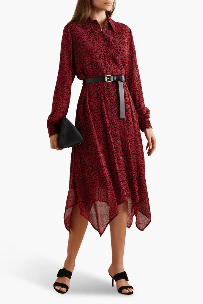 商品Michael Kors|Belted leopard-print crepe de chine midi shirt dress,价格¥735,第2张图片详细描述