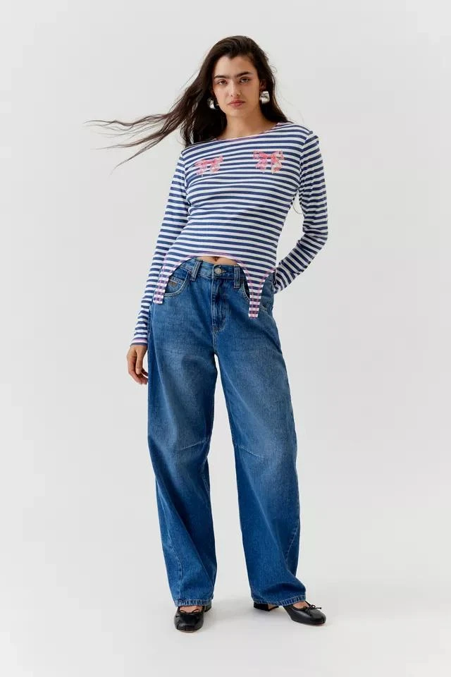 商品Urban Outfitters|Striped Bow Long Sleeve Baby Tee,价格¥189,第2张图片详细描述