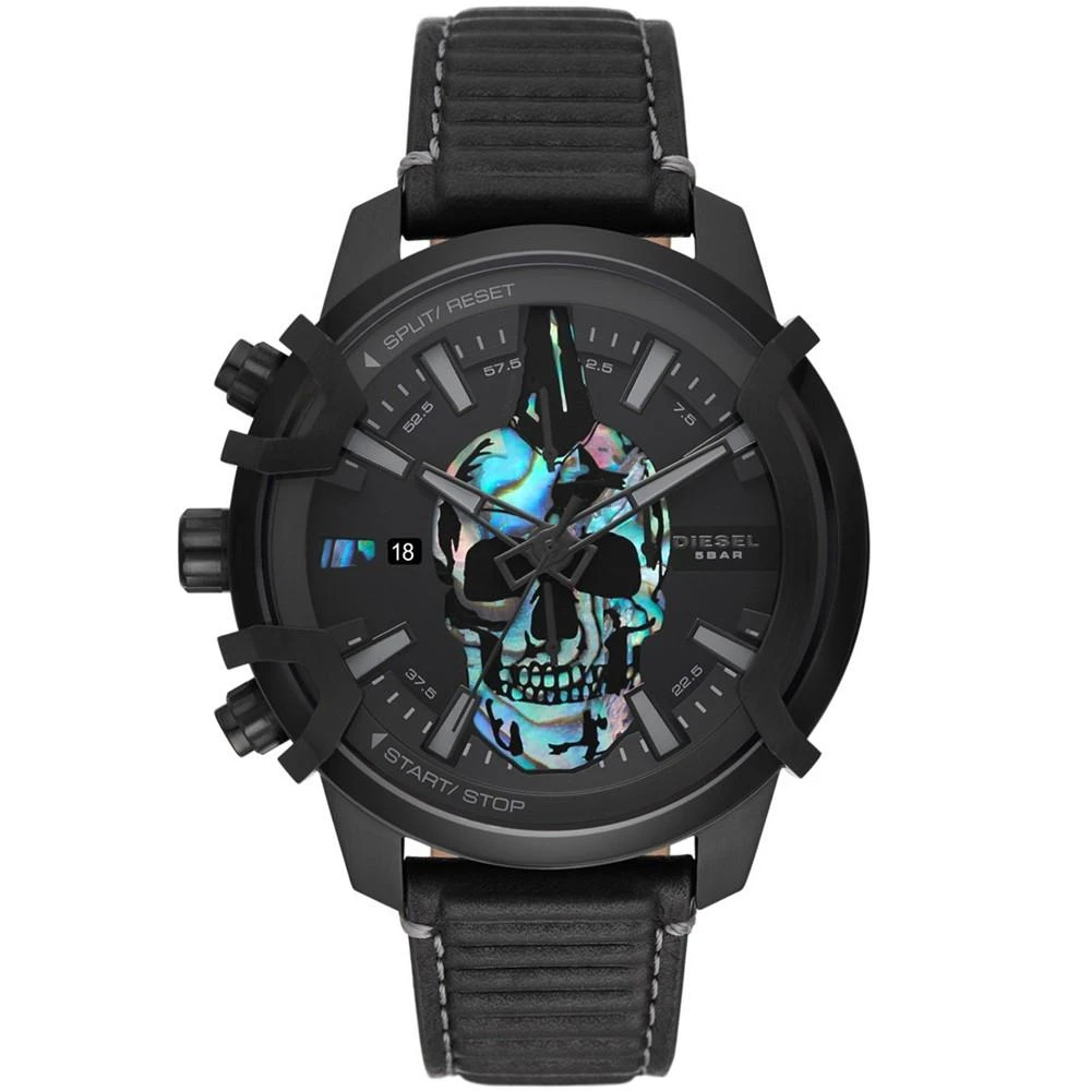 商品Diesel|Men's Griffed Chronograph Black Leather Strap Watch, 48mm,价格¥804,第1张图片