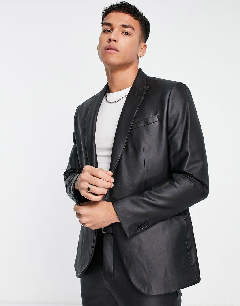 商品River Island|River Island slim PU suit jacket in black,价格¥339,第1张图片
