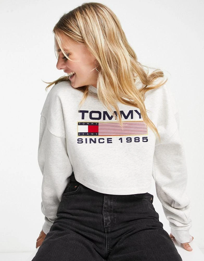 商品Tommy Jeans|Tommy Jeans super crop modern crew neck jumper in grey,价格¥445,第1张图片