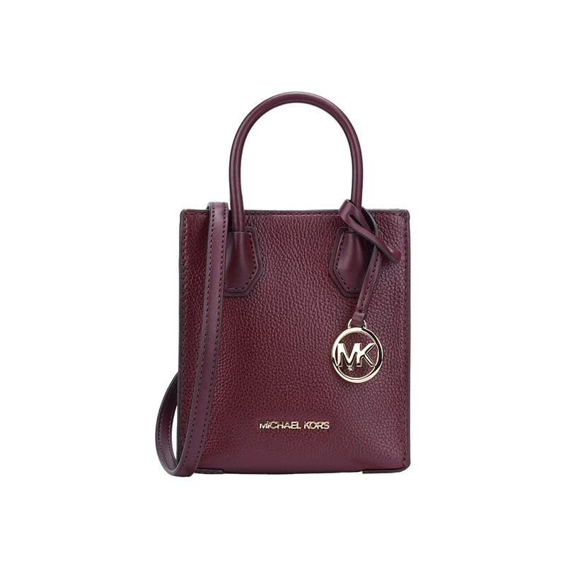 商品[国内直发] Michael Kors|Michael Kors 奥莱款 MERCER超小号纯色皮革女士手提斜挎购物包 35S1GM9T0L MERLOT,价格¥901,第1张图片