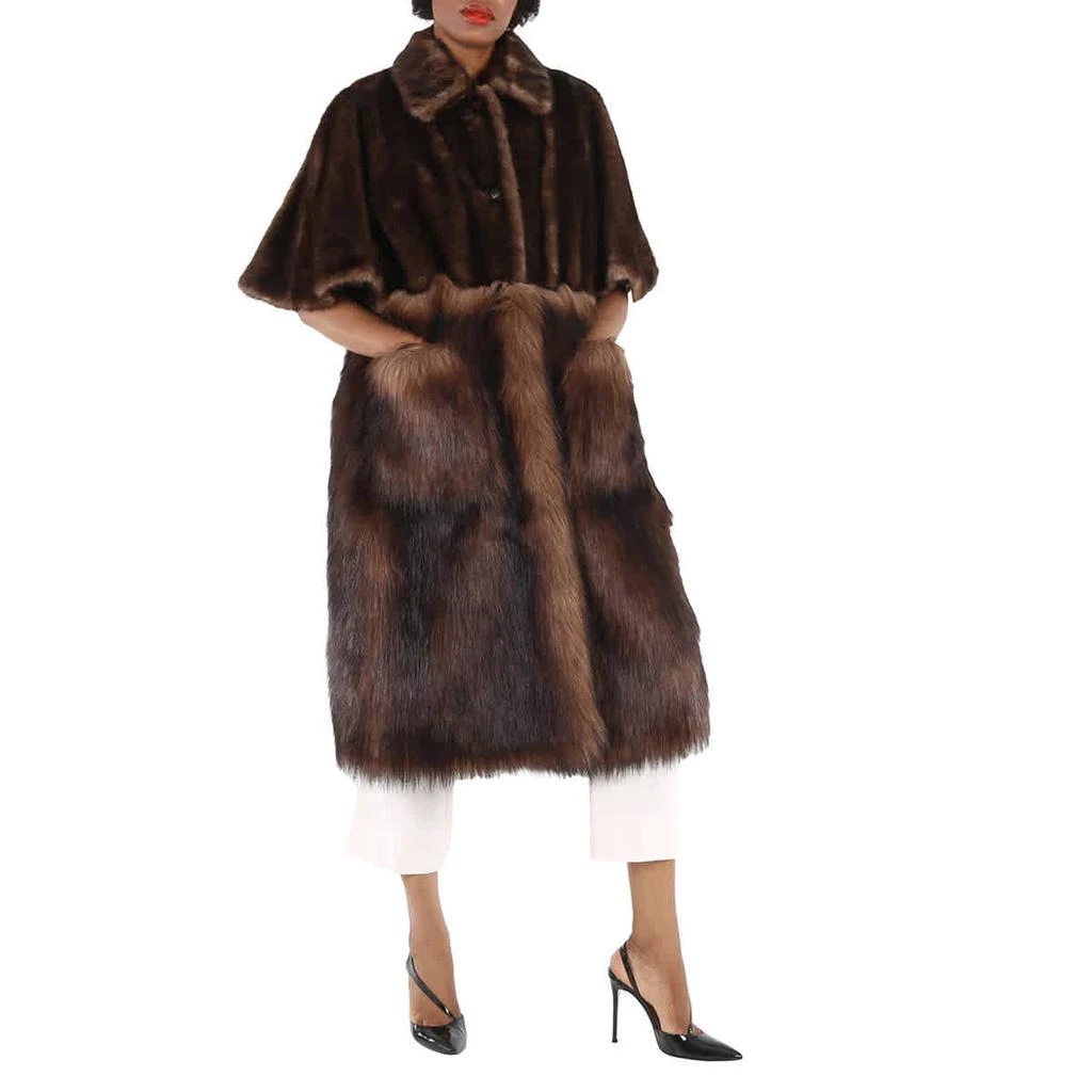 商品Burberry|Brown Faux Fur Single-breasted Short-sleeve Coat,价格¥5427-¥6207,第2张图片详细描述