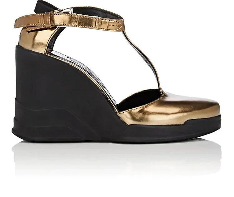 商品Prada|Specchio Leather Wedge Mary Janes,价格¥1206,第1张图片