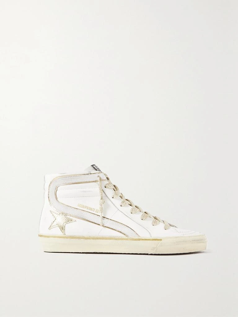 商品Golden Goose|Slide 仿旧绒面革金属感边饰皮革高帮运动鞋  - IT36,价格¥5369,第1张图片