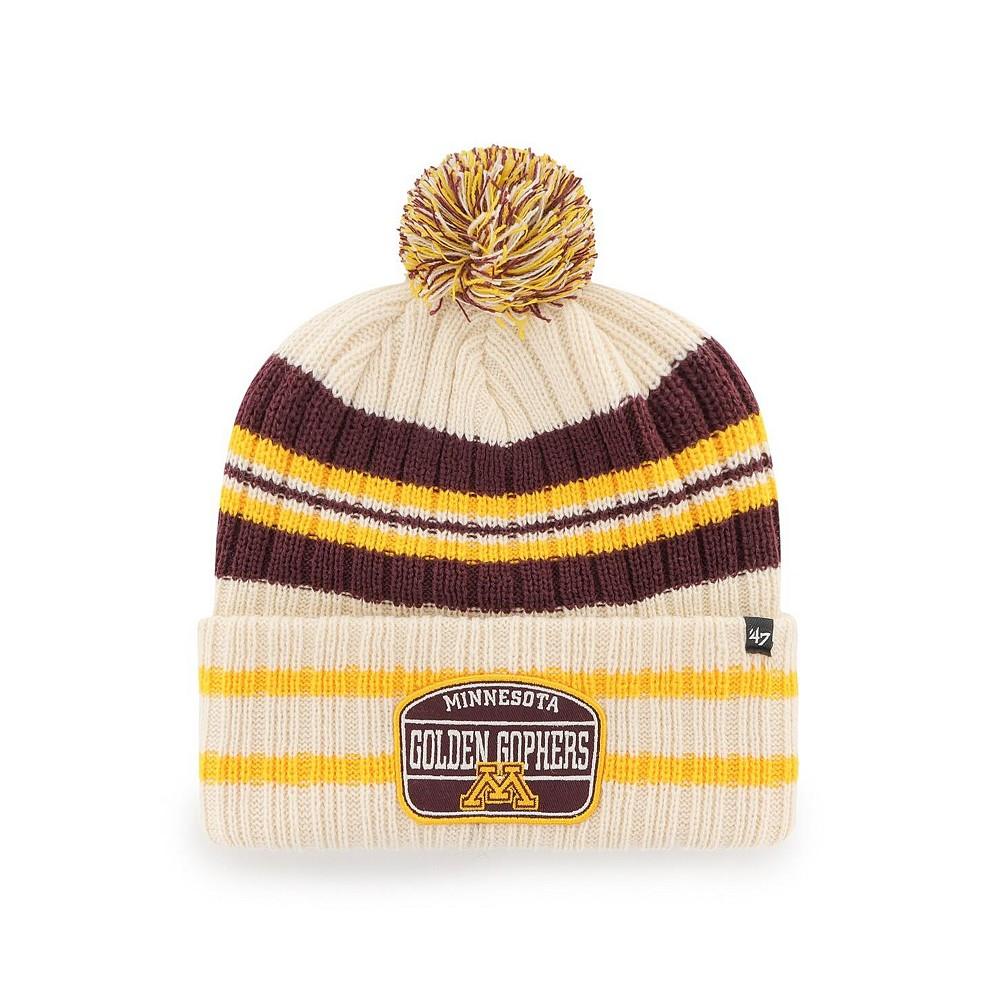 Men's '47 Natural Minnesota Golden Gophers Hone Patch Cuffed Knit Hat with Pom商品第1张图片规格展示