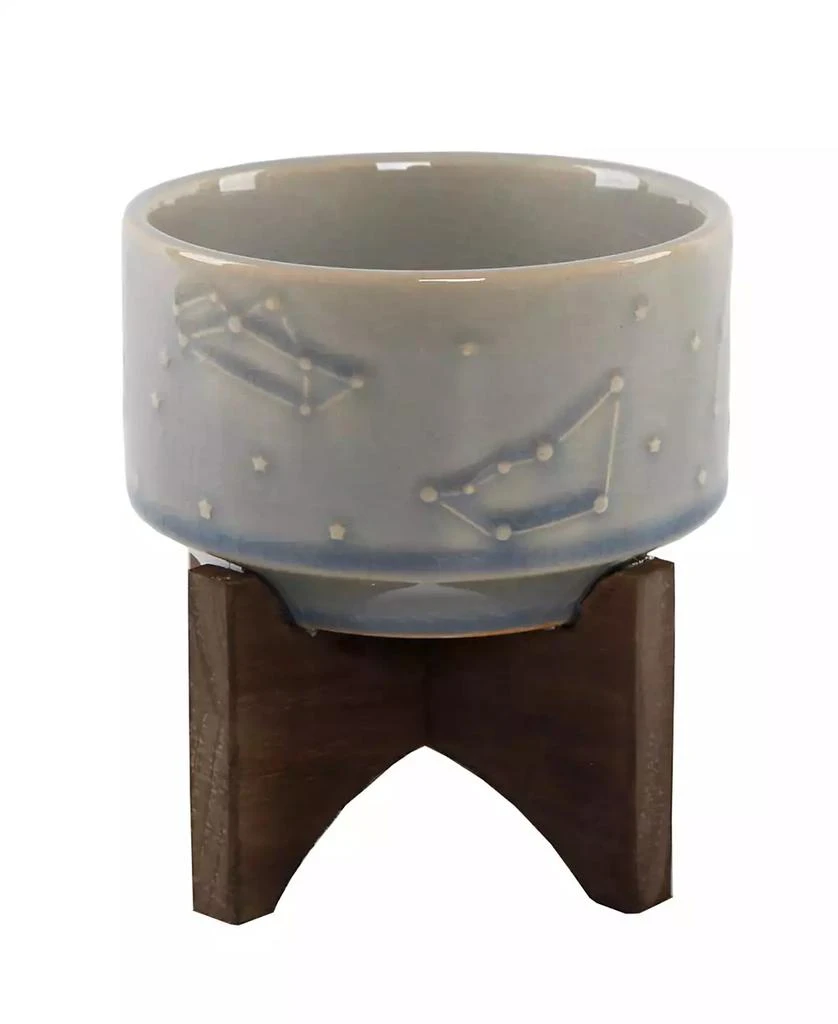 商品Flora Bunda|Constellation Ceramic Planter Pot on Wood Stand, 4.25",价格¥222,第1张图片