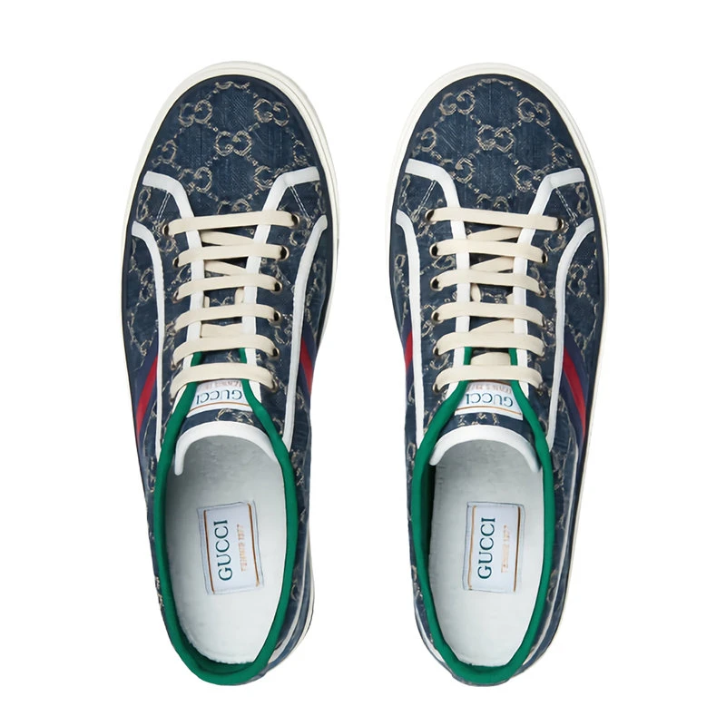 商品Gucci|【预售3-7天】GUCCI/古驰 21早春Tennis 1977系列 男士深蓝色GG提花牛仔布红蓝织带低帮休闲运动鞋6061112KQ104463,价格¥5065,第5张图片详细描述