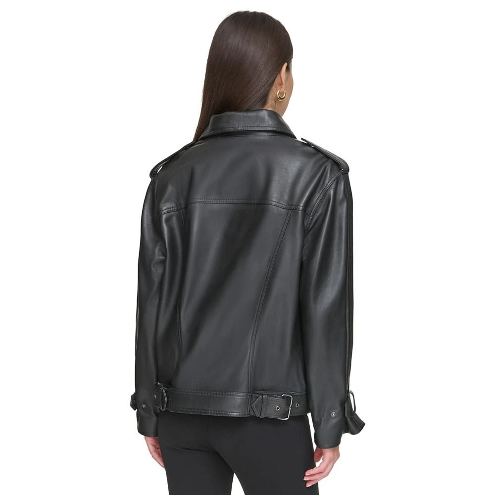 商品DKNY|Women's Leather Zippered-Pocket Moto Jacket,价格¥2465,第2张图片详细描述