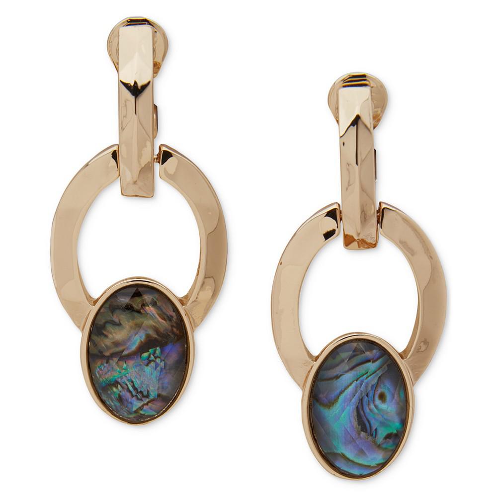 Gold-Tone Abalone & Open Oval Clip-On Drop Earrings商品第1张图片规格展示