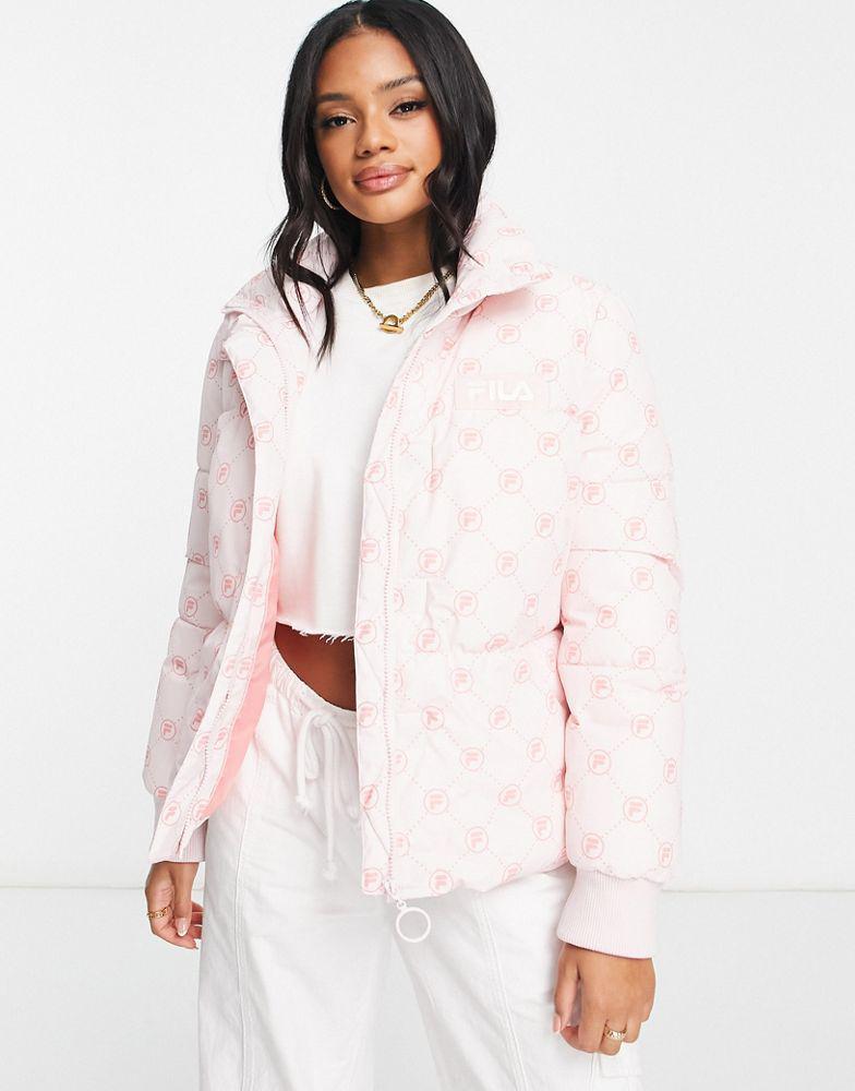 Fila printed puffer jacket with logo in pink商品第1张图片规格展示