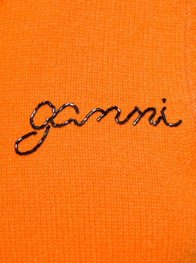 商品Ganni|Ganni Orange Crew Neck Vest With Logo In Wool Blend Woman,价格¥1780,第3张图片详细描述