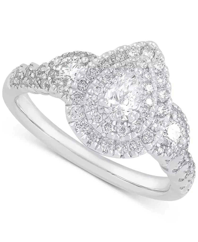 商品Macy's|Diamond Pear-Cut Halo Engagement Ring (1 ct. t.w.) in 14k White Gold,价格¥11641,第1张图片