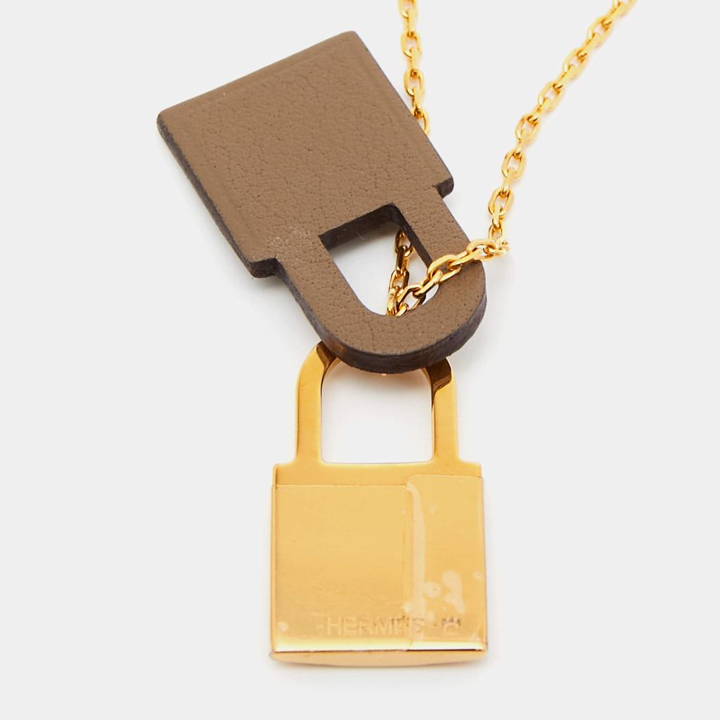 Hermès Gold Plated & Leather O'Kelly Pendant Necklace商品第5张图片规格展示