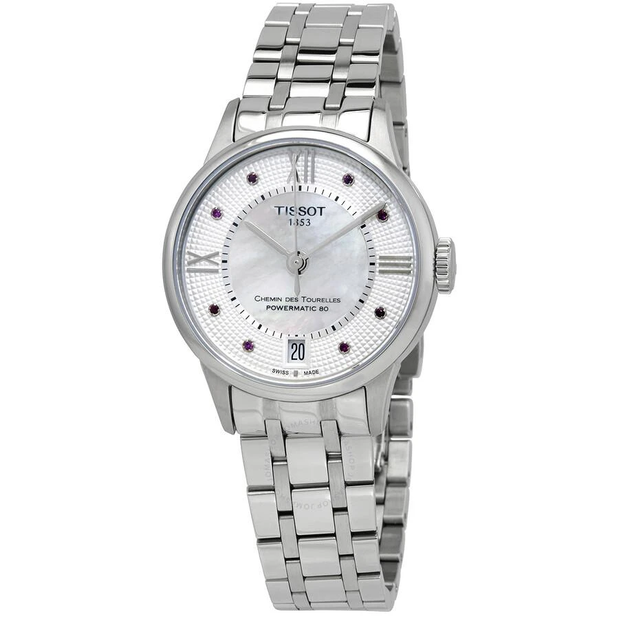 商品Tissot|Chemin Des Tourelles White Mother of Pearl Rubies Dial Ladies Watch T099.207.11.113.00,价格¥2448,第1张图片