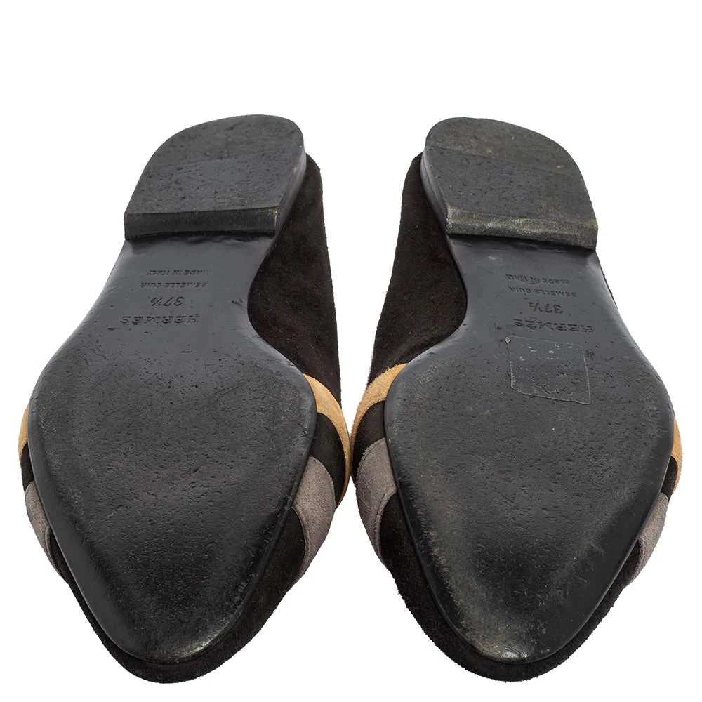 Hermes Black/Beige Suede Roxane Mules Size 37.5 商品