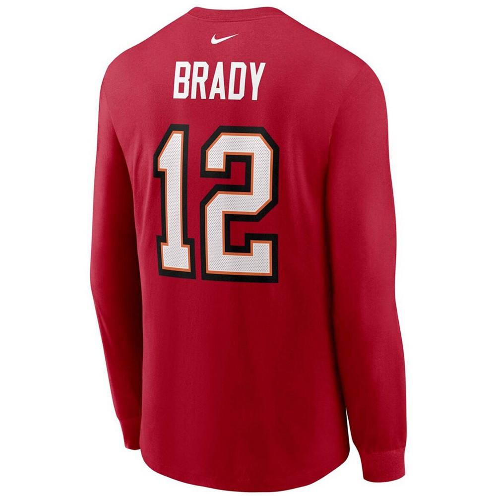Men's Tom Brady Red Tampa Bay Buccaneers Player Name Number Long Sleeve T-shirt商品第2张图片规格展示