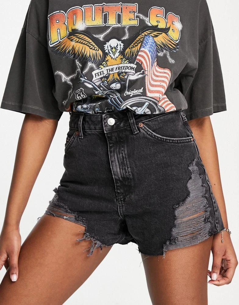 商品Topshop|Topshop a-line rip mom short in washed black,价格¥112,第1张图片