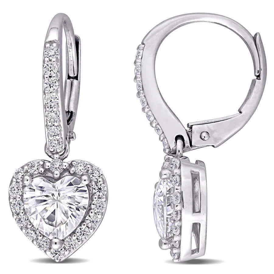 商品Amour|2 CT DEW Created Moissanite Heart Halo Leverback Earrings In 10K White Gold,价格¥3639,第1张图片