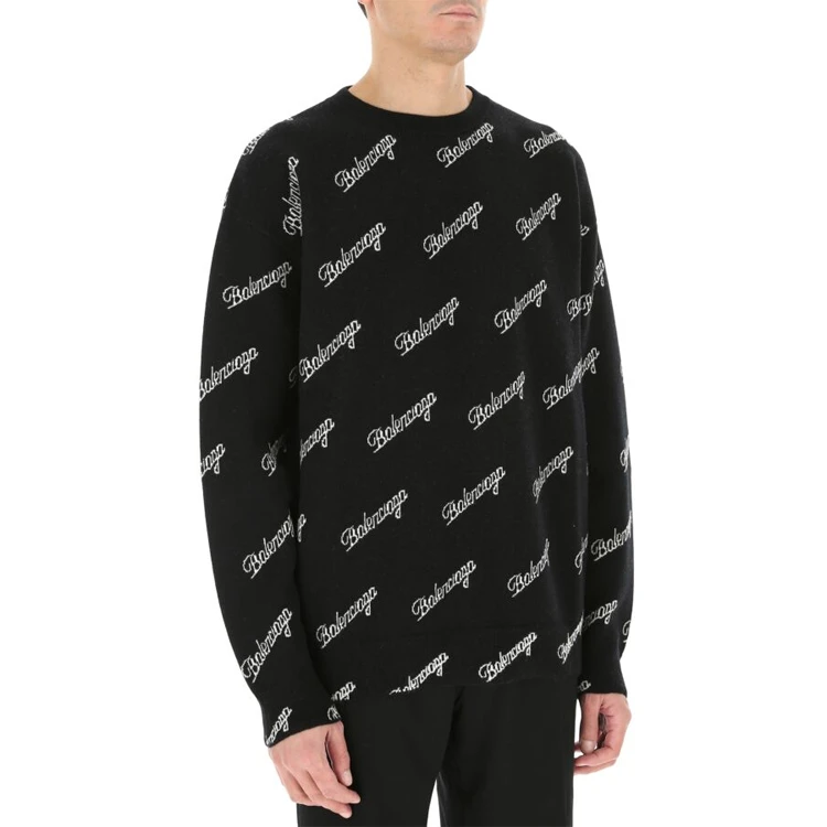 商品[国内直发] Balenciaga|巴黎世家 SS21 刺绣Logo印花长袖毛衣 宽松版型 男款 黑色,价格¥5416,第7张图片详细描述