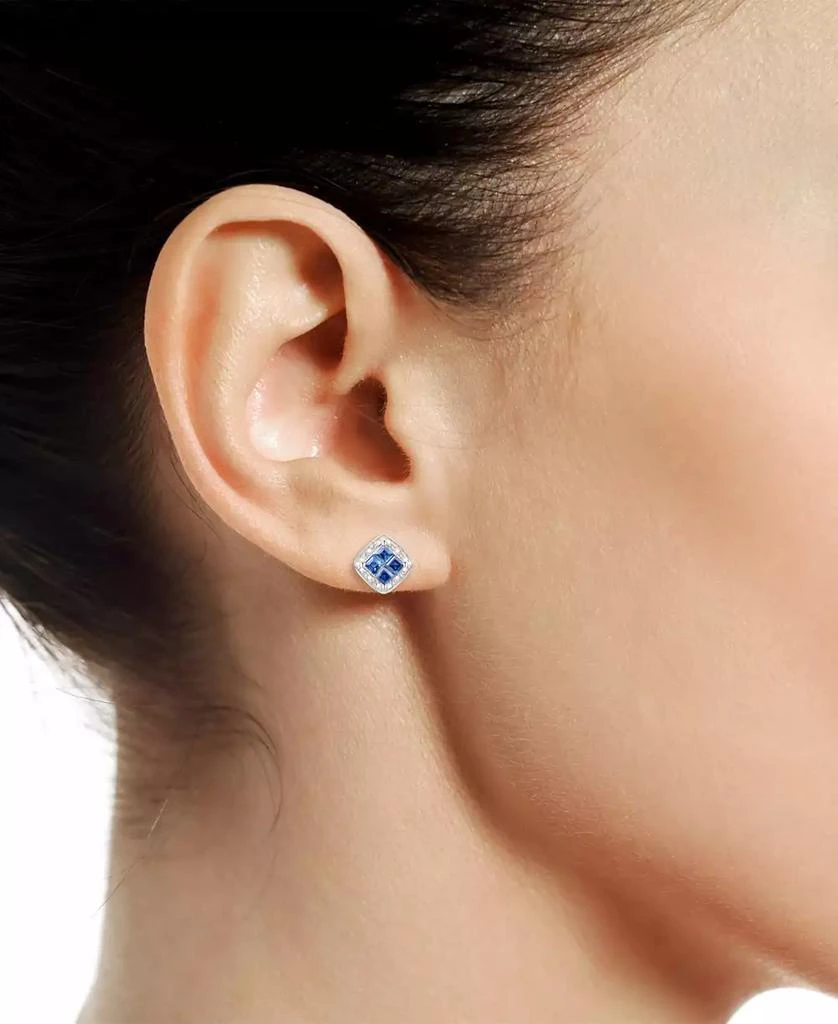 商品Macy's|Sapphire (5/8 ct. t.w.) & Diamond (1/20 ct. t.w.) Square Stud Earrings in Sterling Silver,价格¥492,第3张图片详细描述