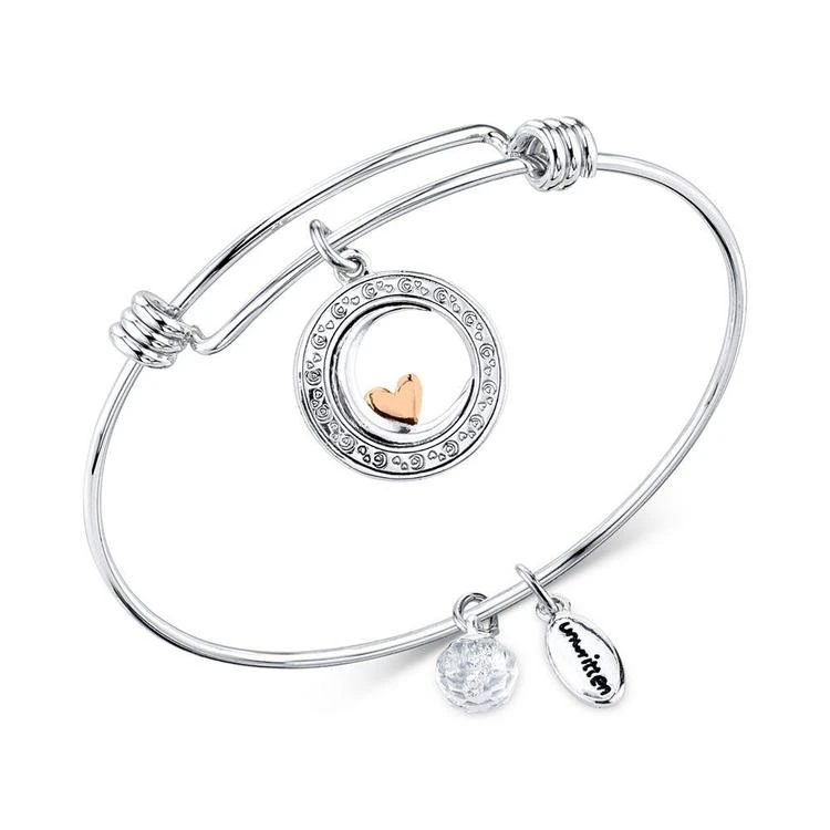 商品Unwritten|Two-Tone Crystal Moon & Heart Charm Bangle Bracelet in Stainless Steel, Rose Gold-Tone & Silver-Plate,价格¥165,第2张图片详细描述