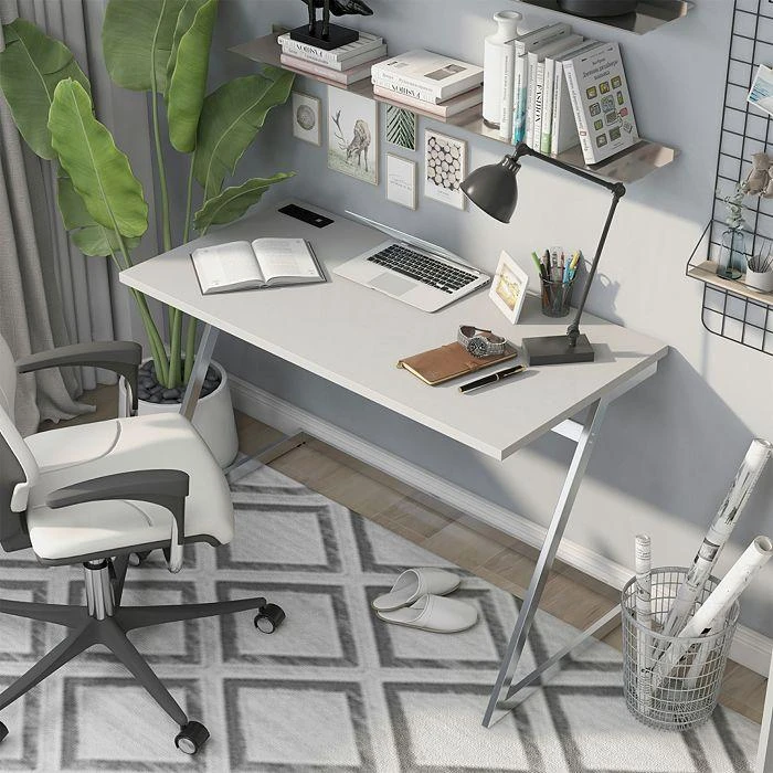 Torrey White and Chrome Writing Desk with USB Ports 商品