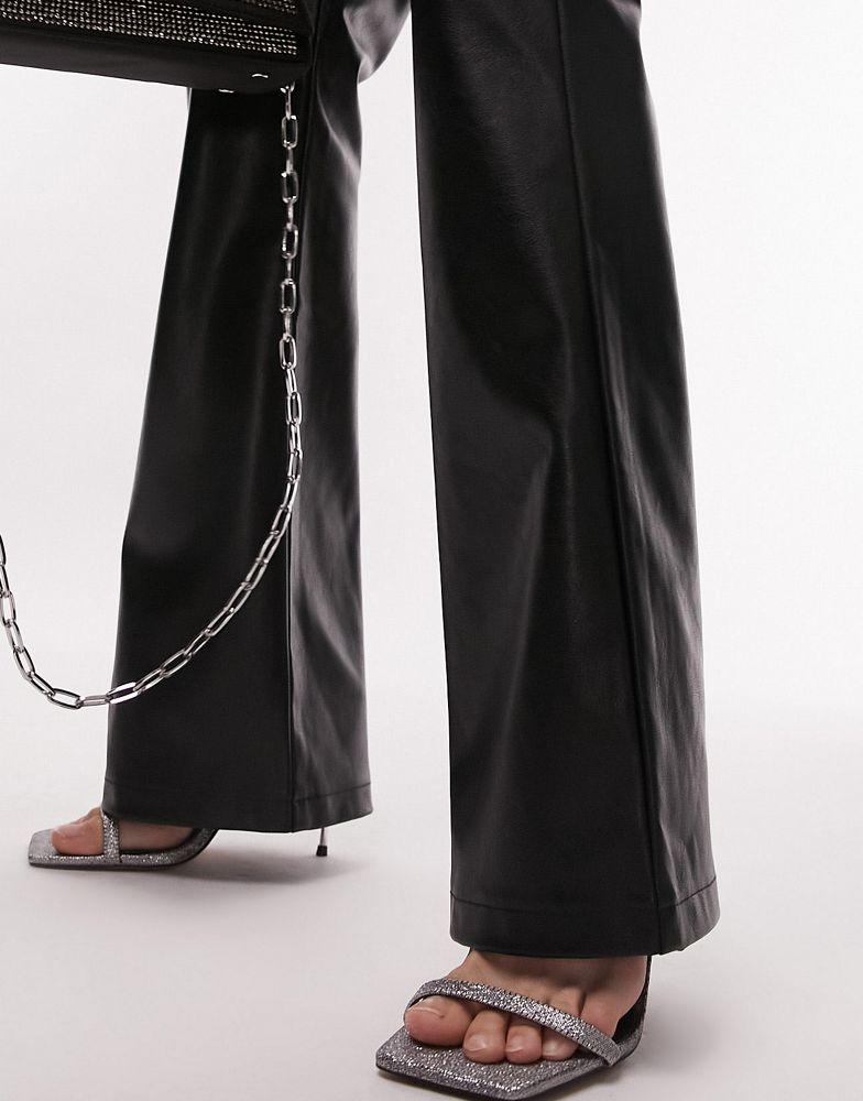 Topshop faux leather low rise flare trouser in black商品第4张图片规格展示