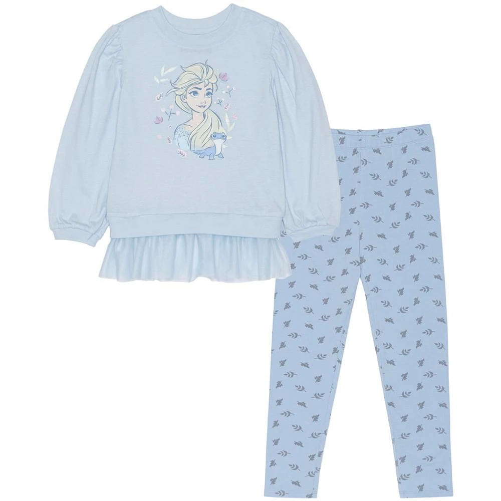 商品Disney|Little Girls Elsa Long Sleeve Mesh Peplum Top with Leggings Set,价格¥217,第1张图片