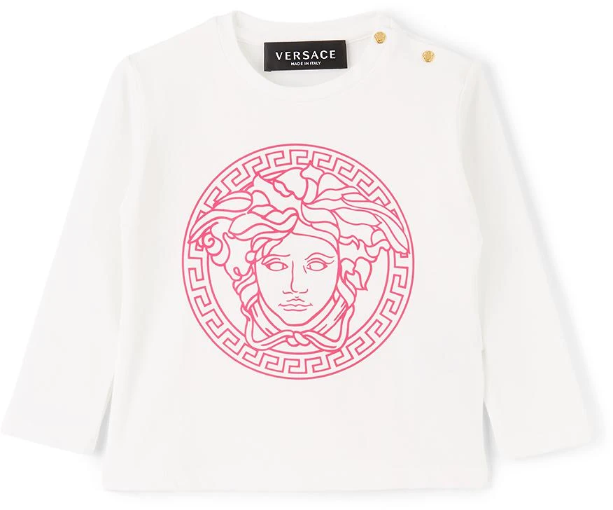 商品Versace|Baby White & Pink Medusa Long Sleeve T-Shirt,价格¥483,第1张图片