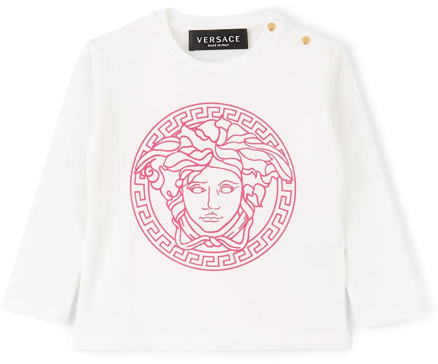 商品Versace|Baby White & Pink Medusa Long Sleeve T-Shirt,价格¥788,第1张图片
