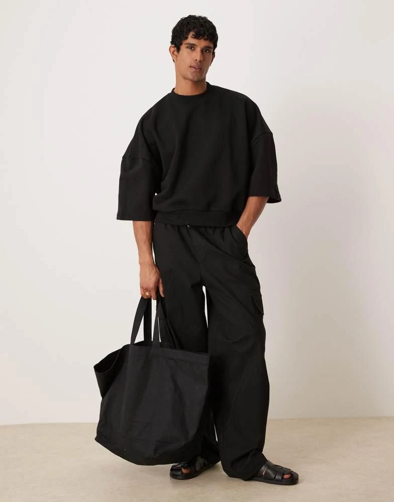 商品ASOS|ASOS DESIGN premium heavyweight oversized short sleeve sweatshirt in black - BLACK,价格¥272,第2张图片详细描述